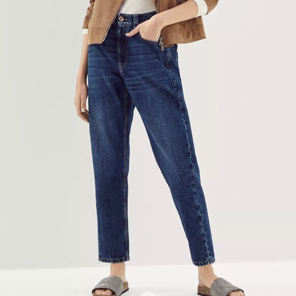 Brunello Cucinelli Monili Jeans Blue Denim Baggy Taper Leg Size 6 New Tag $1690 - Picture 1 of 9